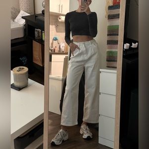 White wide jeans. High-waisted.